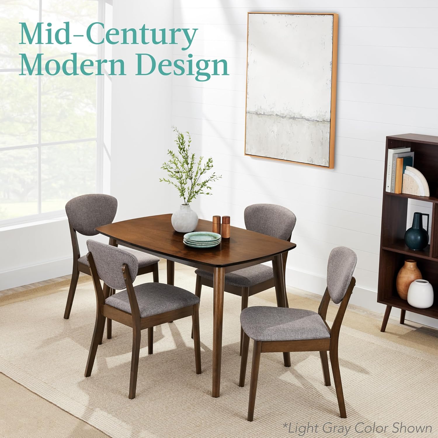 Best Choice Products 5-Piece Dining Set, Compact Mid-Century Modern Table & Chair Set for Home, Apartment w/ 4 Chairs, Padded Seats & Backrests, Wooden Frame - Walnut/Oatmeal