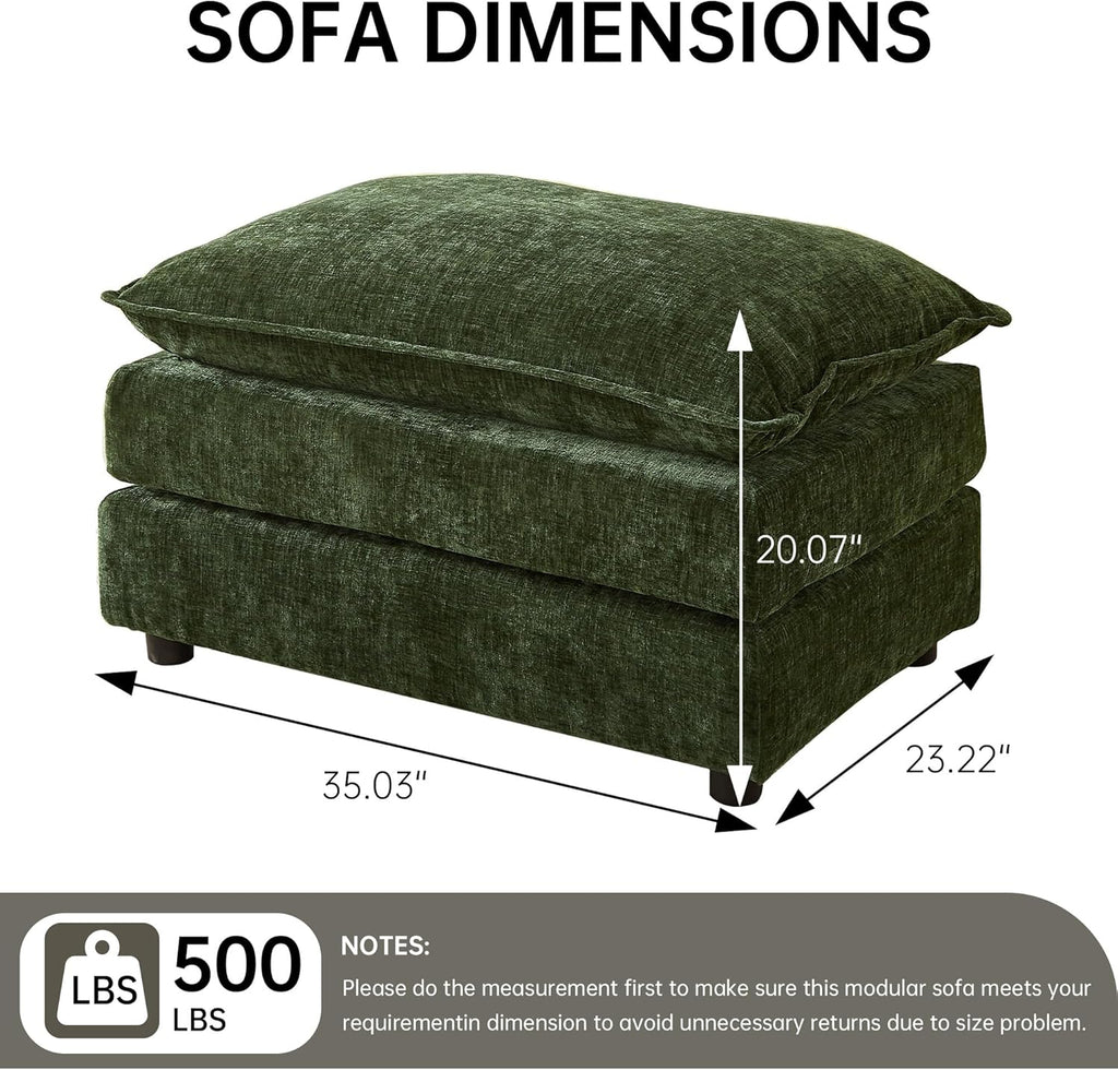 35'' Cloud Chenille Ottoman for Bedroom, Living Room and Entryway (Green)