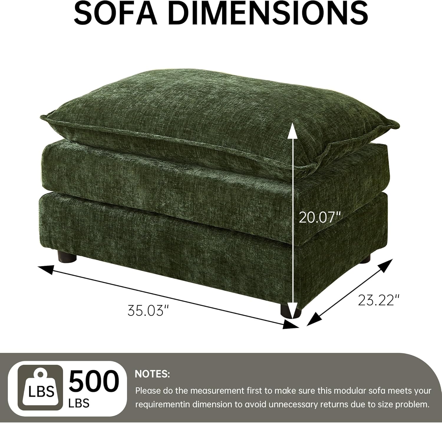 35'' Cloud Chenille Ottoman for Bedroom, Living Room and Entryway (Green)