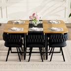 dining room table set for 6, 7-Piece Modern Kitchen & Living Room Set, 59" Space-Saving Two-Tone Wood Grain Rectangular Table with 6 PU Leather Chairs, Metal Frame for Apartment & Small Spaces