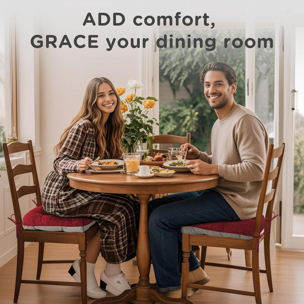 AddGrace Extra Thick Chair Cushions for Dining Chairs Set of 4 Non-Slip Kitchen Chair Pads Soft Dining Room Seat Cushion with Ties 16" x 16" x 4" Dark Green