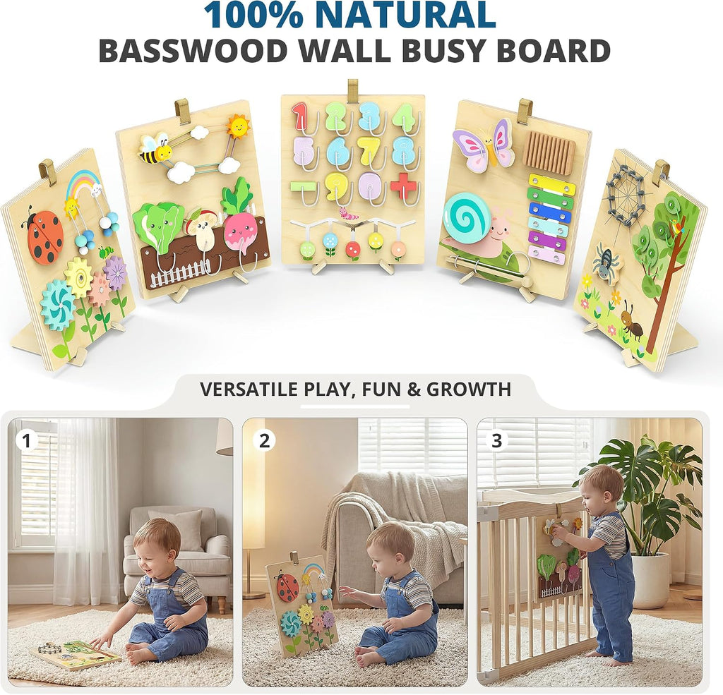BlueWood Pikler Triangle Set Pink with Cushion and Wooden Busy Board