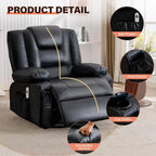 MAHOMICO Swivel Rocker Recliner Chair with Vibration Massage and Heat for Living Room,with Rocking Function and Side Pocket, PU Leather USB Charge Port,2 Cup Holders