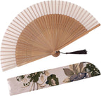 8.27"(21cm) Hand Held Bamboo Silk Folding Fan Foldable Hand Fan,Chinese/Japanese Charming Elegant Vintage Retro Style,Women Ladys Girls Best Gifts，Brown