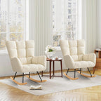 Furniliving Nursery Rocking Chair Upholstered Glider Rocking Chair Modern Accent Chair Padded Seat Reading Chair with High Backrest Comfy Chair for Living Room, Bedroom, Nursery, White, Teddy