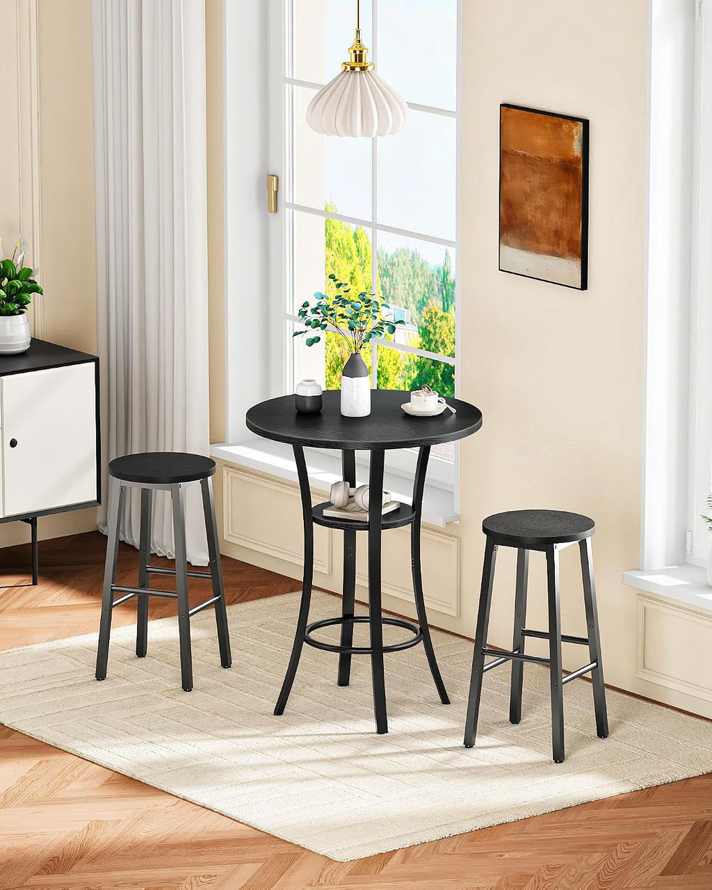 CHOEZON Round Bar Table, 2-Tier High Top & Counter Height Dining Table, Small Kitchen Dining Tables, for Bistro, Pub, Kitchen, Living Room, Black TBT03BB
