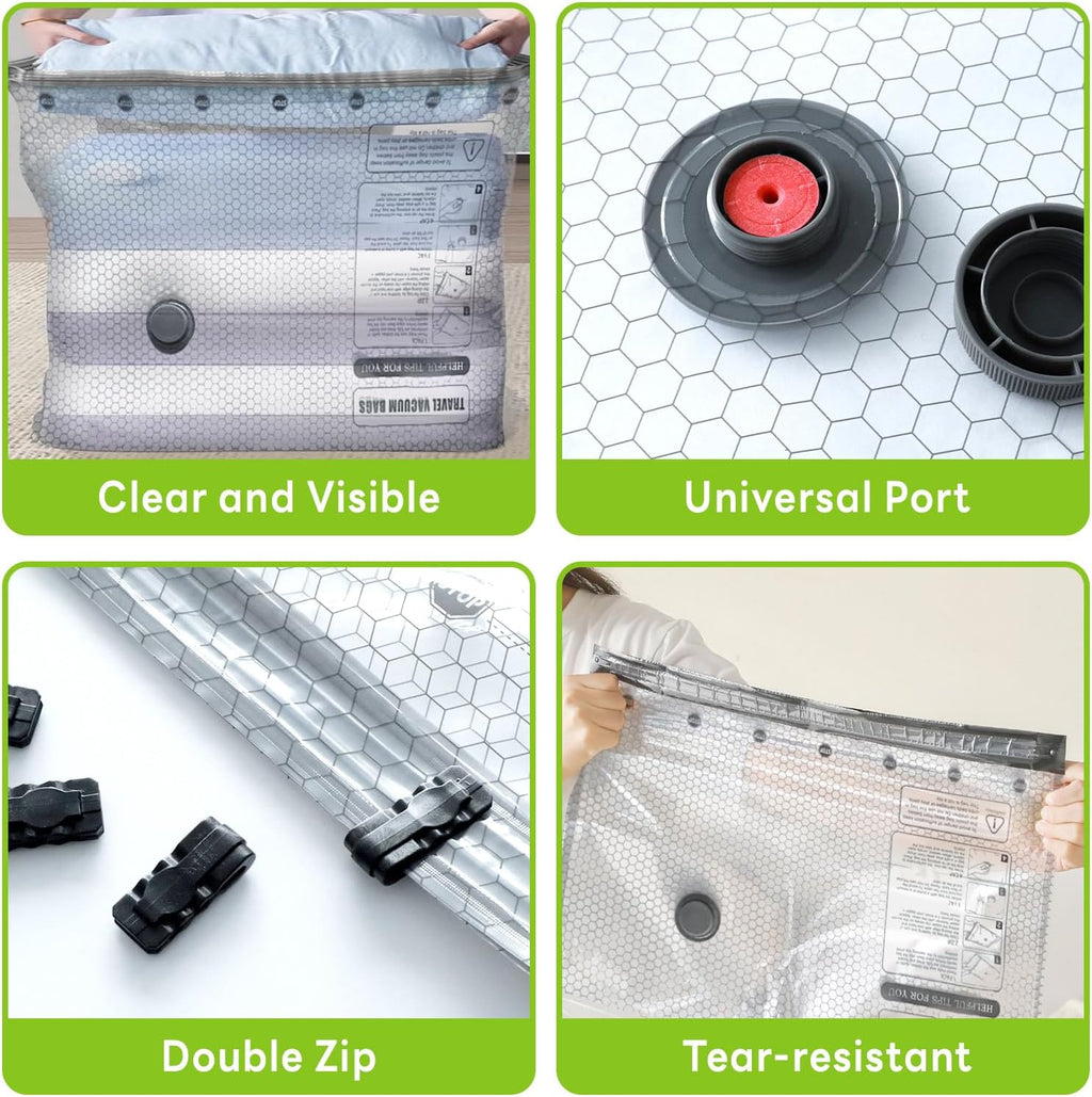 15 Pack Vacuum Bags for Travel with USB Pump,Cordless Travel Vacuum Bag Set for Luggage and Suitcase,Portable Space Saver Storage Seal Packing Bags for Clothing