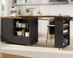 RALGEND Rolling Kitchen Island with 360° Swivel Tabletop, Large Kitchen Island Table with Power Outlet, Mobile Kitchen Island Cart with Storage Cabinets for Kitchen & Office, Black and Rustic Brown