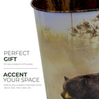 Rivers Edge Products Waste Basket, Tin Trash Bin for Office, Kitchen, Bathroom, Drink Bucket, 10.5 Inch Open Top, Lightweight Rectangular Design with Outside Art, Bear by Jim Hansel