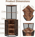 IBF Corner Bar Cabinet 71" Tall Wine Display with Glass Holder, Sturdy 5-Tier Industrial Farmhouse Liquor Storage with Adjustble Shelf，Anti-Tipping Design for Home Kitchen Small Space, Rustic Brown