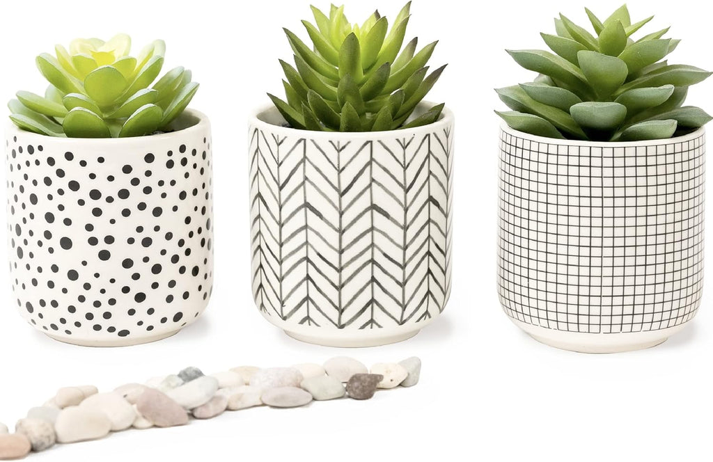 Kurrajong Farmhouse bundle....Set of 3 faux succulents in pots, with a 9" wide riser pedestal stand. One of our most popular paired items