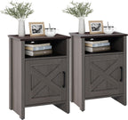 leovanni Farmhouse Nightstand Set of 2, Barn Door with Storage Shelf Rustic Wood Bedside Table, End Side Tables for Living Room, Bedroom, Office, Grey