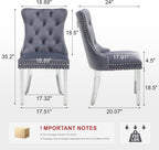 Velvet Dining Chairs Set of 4, Upholstered Dining Room Chairs with Tufted Back & Pull Ring, Modern Kitchen and Dining Chairs, Accent Chairs with Metal Legs (Dark Gray + Silver, Set of 4)