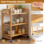 Giantex 3-Tier Rolling Storage Cart, Bamboo Utility Cart w/ 3 Side Hooks & Adjustable Shelves, Multifunctional Kitchen Cart on 2 Lockable Wheels for Living Dining Room, Laundry, Bathroom, Office Art