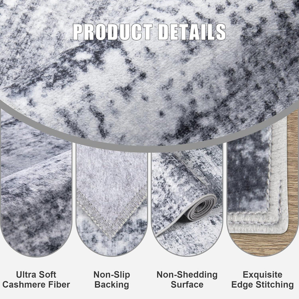 2'x6' Runner Rug Washable Rug: Modern Abstract Soft Thin Runner Rug Grey