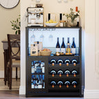 IDEALHOUSE Wine Bar Rack Cabinet with LED Light, Adjustable Shelves Coffee Bar Cabinet with Mesh Door and Baffle Design, 36 in Tall Small Liquor Bar Cabinet for Home, Kitchen, Dinning Room, Black