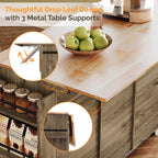 VINGLI Kitchen Island with Storage, 52" Rolling Kitchen Cart with 3 Drawers & Shelves, Drop Leaf Design, Mobile Island with Barn Doors, Towel & Spice Rack for Kitchen & Dining, Grey Brown Oak