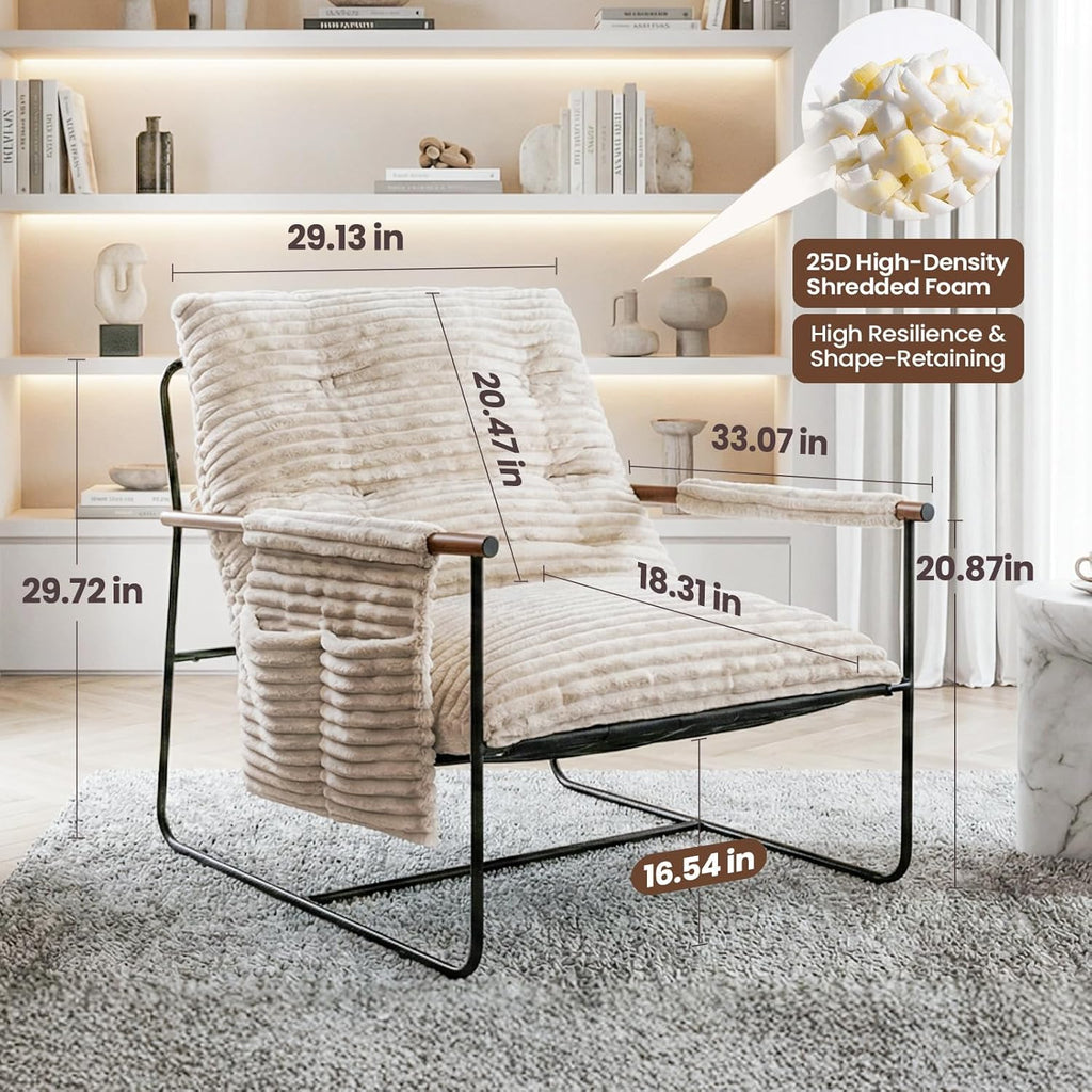 Comfy Accent Chair Cozy Reclining Sleeper Oversized Recliner Arm Chairs for Living Room Modern Lounge Armchair with Wood Armrests Sturdy Upholstered Single Sofa for Bedroom Home Office