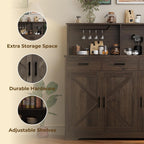 GarveeHome Farmhouse Sideboard Buffet with Microwave Stand, Barn Doors Buffet Storage Cabinet with Drawers and Shelves, Wood Coffee Bar Cabinet for Kitchen, Dining Room, Living Room, Brown