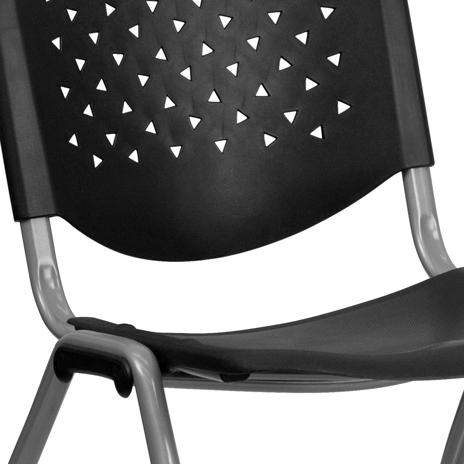 EMMA + OLIVER Home and Office Black Plastic Stack Chair with Perforated Back - Guest Chair