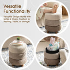 Glitzhome Round Ottoman with Storage, Small Foot Stool, Modern Accent Stool Upholstered Vanity Stool with Rubberwood Ball Feet for Bedroom Living Room Dorm Room, Gradient Brown