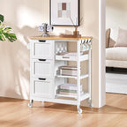 Yaheetech Kitchen Island Cart on Wheels, Rolling Storage Cart with Bamboo Countertop, 3 Drawers, 3 Removable Shelves & Lockable Casters for Dining Room, Bar, White