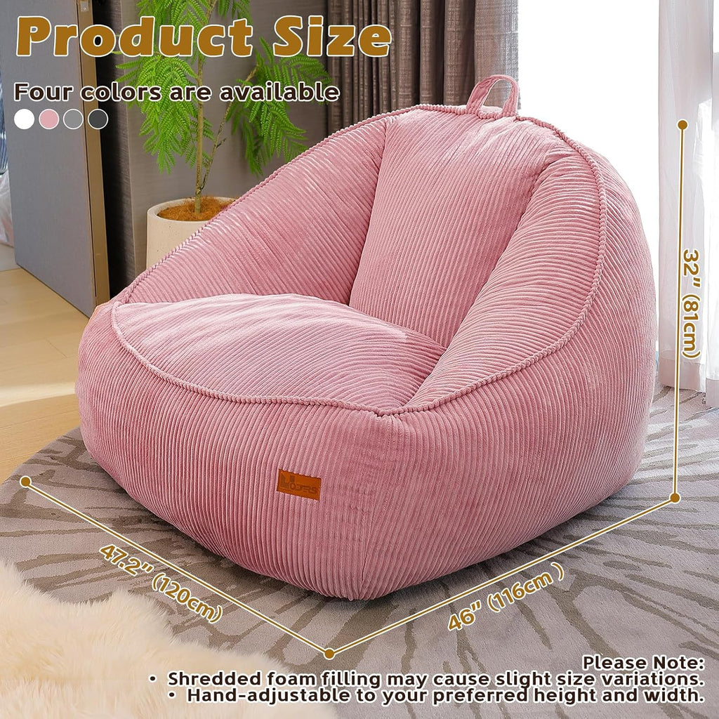 Giant Bean Bag Chair for Adults Teens and Kids, Cozy Fluffy Corduroy Beanbag Chair with Filler Large Floor Lounge Sofa for Living Room, Bedroom(L-Rose)