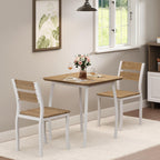 Garvee 3 Piece Dining Table Set for 2, Farmhouse Kitchen Table and Chair, Metal Frame Square Dining Room Table Set for Small Space, Apartment, Studio, White & Natural