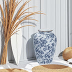 Blue and White Chinoiserie vase - Vintage Ceramic vase with Antique Design, Perfect for Chinoiserie Home Decor 9in Flower vase04
