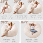 Homguava 4FT Bean Bag Chairs for Adults Teardrop BeanBag Chair Comfy Memory Foam Bean Bags Two-Tone Distressed Velvet&Corduroy Washable Cover for Living Room, Home (Corduroy, White)