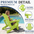 Vongrasig Adirondack Chairs Set of 2 with Removable Tabletop, Outdoor HDPE Plastic Fire Pit Chair Set with Wooden Textured, Cup Holder for Patio, Poolside, Deck, Garden, Green, 3 Pieces