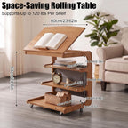 100% Solid Wood C Shaped End Table with Swivel Wheels, Lift Top Couch Table with Storage, Rolling Table that Slide Under Sofa & Bed, 15.75" D x 23.62" W x 24.8" H