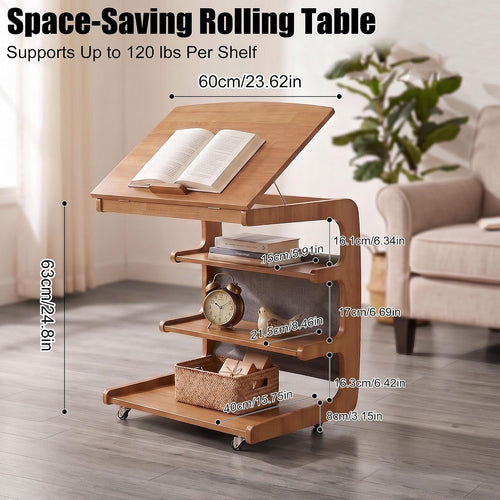 100% Solid Wood C Shaped End Table with Swivel Wheels, Lift Top Couch Table with Storage, Rolling Table that Slide Under Sofa & Bed, 15.75" D x 23.62" W x 24.8" H