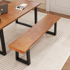 Durable Solid Wood Top Bench with Sturdy Metal Legs – Versatile Dining & Office Seating - Multi-Size Options Ideal for Living Room, Dining Room, and Home Office(Dark yellowbench, 70.87in)