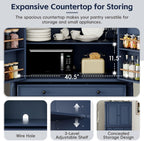 Freestanding 77.3" Tall Storage Cabinet, Wooden Pantry，Blue | Retro Large Kitchen Pantry, 2 Adjustable Shelves, 5 Drawers, 6 Door Shelves