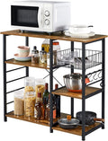 Yaheetech Kitchen Island, 3-Tier Industrial Microwave Stand Cart Shelf, Freestanding Utility Storage Rack for Spice Rack Organizer w/6 S-Shaped Hooks, Easy Assembly, Rustic Brown
