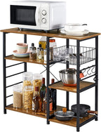Yaheetech Kitchen Island, 3-Tier Industrial Microwave Stand Cart Shelf, Freestanding Utility Storage Rack for Spice Rack Organizer w/6 S-Shaped Hooks, Easy Assembly, Rustic Brown
