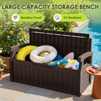 Greesum 80 Gallon Heavy-Duty Outdoor Storage Bench with Cushion, UV-Resistant Resin Bench with Armrest, Deck Box for Garden, Poolside, Patio, Dark Brown