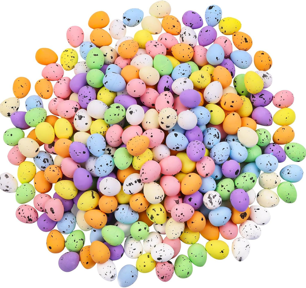 Celltestria 150 Pcs 8 Colors Mini Easter Eggs Artificial Foam Speckled Eggs Small Pastel Decorative Easter Bird Eggs for Basket Fillers Spring Party Favors Wreath Decor Craft Projects