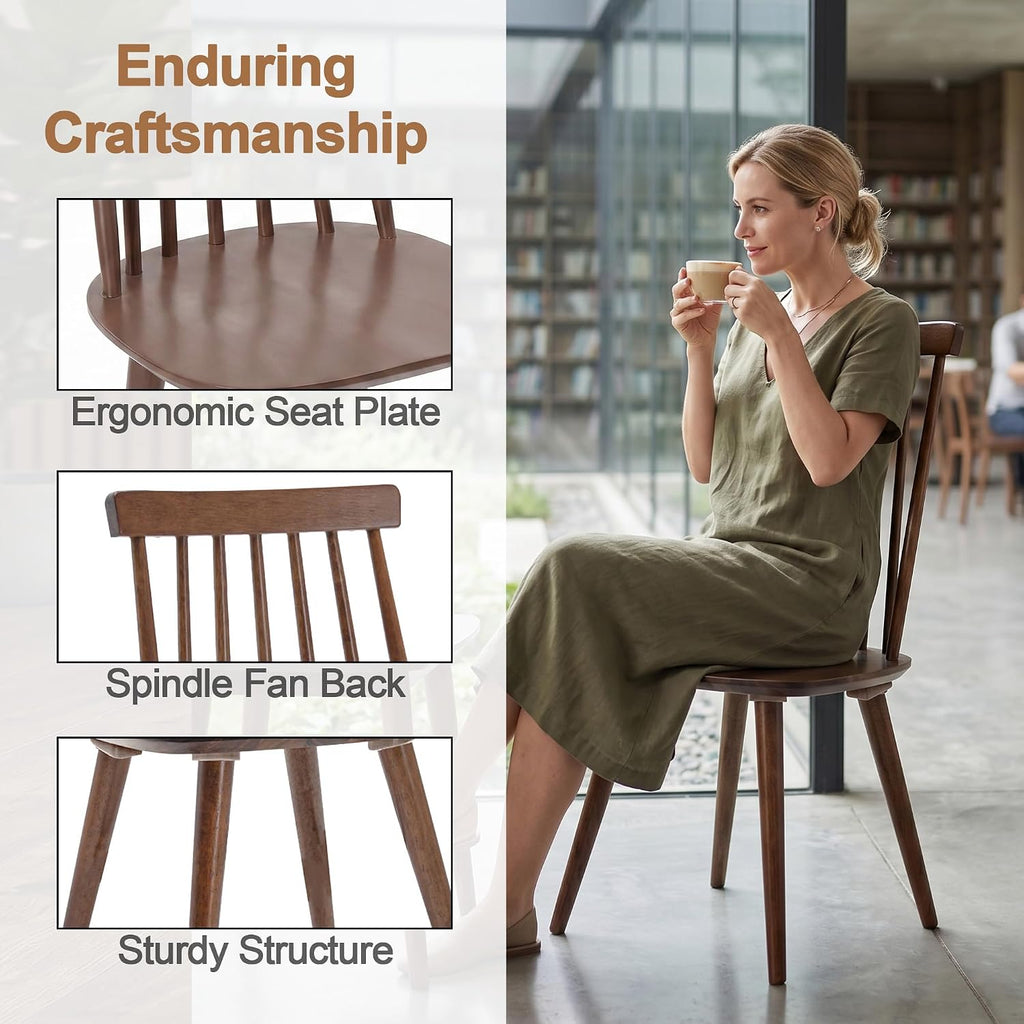 DUHOME Walnut Windsor Wooden Dining Chairs Set of 4, Wood Dining Room Chair Spindle Side Kitchen Room Country Farmhouse Chairs Walnut