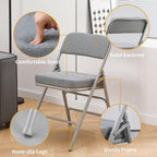 KAIHAOWIN 2 Pack Padded Folding Chairs Upholstered Foldable Chair with Ultra Thick Padded Seat Comfortable Metal Chairs Indoor with Super Soft Fabric Cushion-Grey