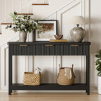 Lulive Fluted Console Table, 51 Inch Entryway Table with 3 Drawers | Scandi farmhouse look with quiet full-extension slides, open lower shelf, profile for hallway, entry, foyer or behind sofa.