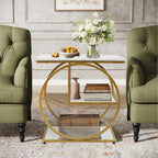 AT-VALY 3-Tier End Table, Side Table with Storage Shelves, Small Sofa Side Table for Living Room, Bedroom (Gold)