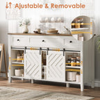 CABIHOME Farmhouse 47.2'' Buffet Cabinet with Sliding Barn Door, 33.4'' Tall Wood Rustic Sideboard with 3 Drawer, Adjustable Shelf and Removable Wine Rack (White, 59'')