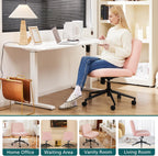 OLIXIS Criss Cross Chair with Wheels Wide Cross Legged Office Desk Vanity Chair Comfy Fabric Armless Adjustable Swivel for Home Computer Task Teddy Pink
