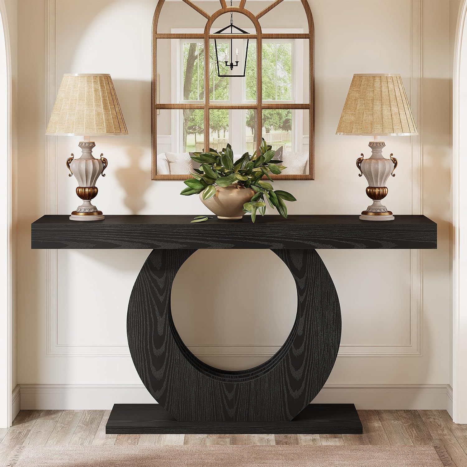 Tribesigns 63-Inch Console Sofa Table, Rustic Industrial Farmhouse Entryway Table, Narrow Long Couch Console Behind Sofa with Black Circle Base for Living Room Hallway, Black