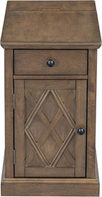Merax Vintage End Table with Charging Station, Narrow Side Table with Cup Holders and Storage Cabinet for Living Room & Bedroom, Antique Brown