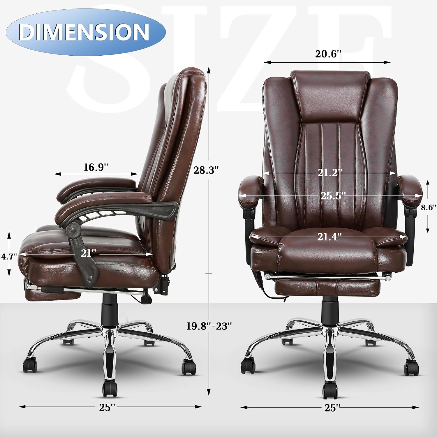 NOBLEMOOD 6-Point Massage Office Chair, Big and Tall Executive Office Desk Chair with Heating Function, PU Leather Ergonomic Office Chair with Footrest, Adjustable Height & Reclining Backrest