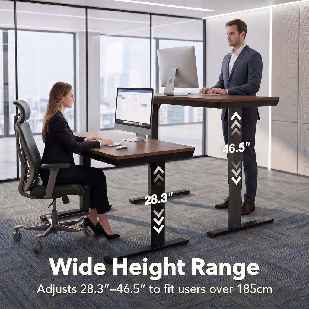 HUANUO 35 X 20 Inch Standing Desk with Drawers, Electric Adjustable Height Desk, Quick Install One-Piece Tabletop with USB Charging Ports, Sit to Stand Up Desk for Home Office, Black Walnut