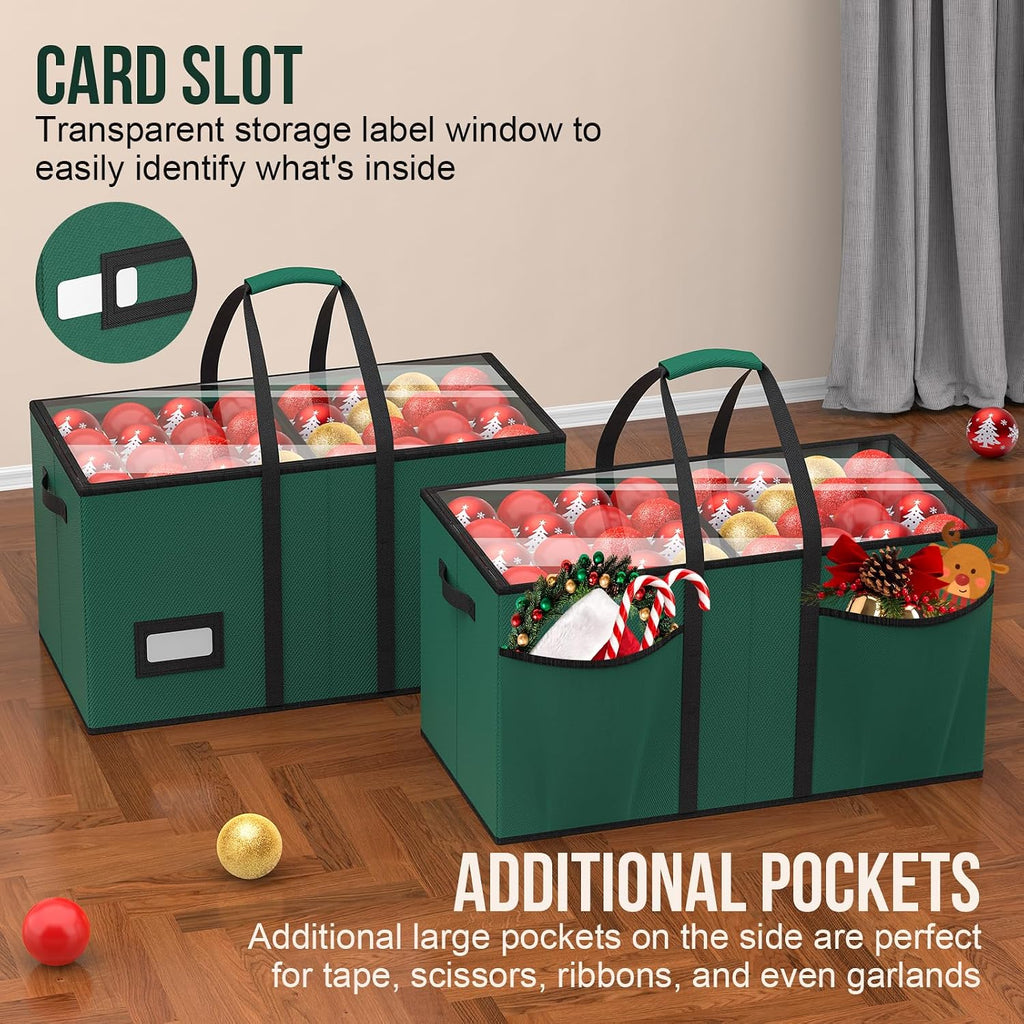 Christmas Ornament Storage Box Store 128-3" Ornaments, Ornament Organizer Storage box with Dual Zipper Closure Visual Cover & Adjustable Dividers, Holiday Decorations Storage Container with 8 Trays